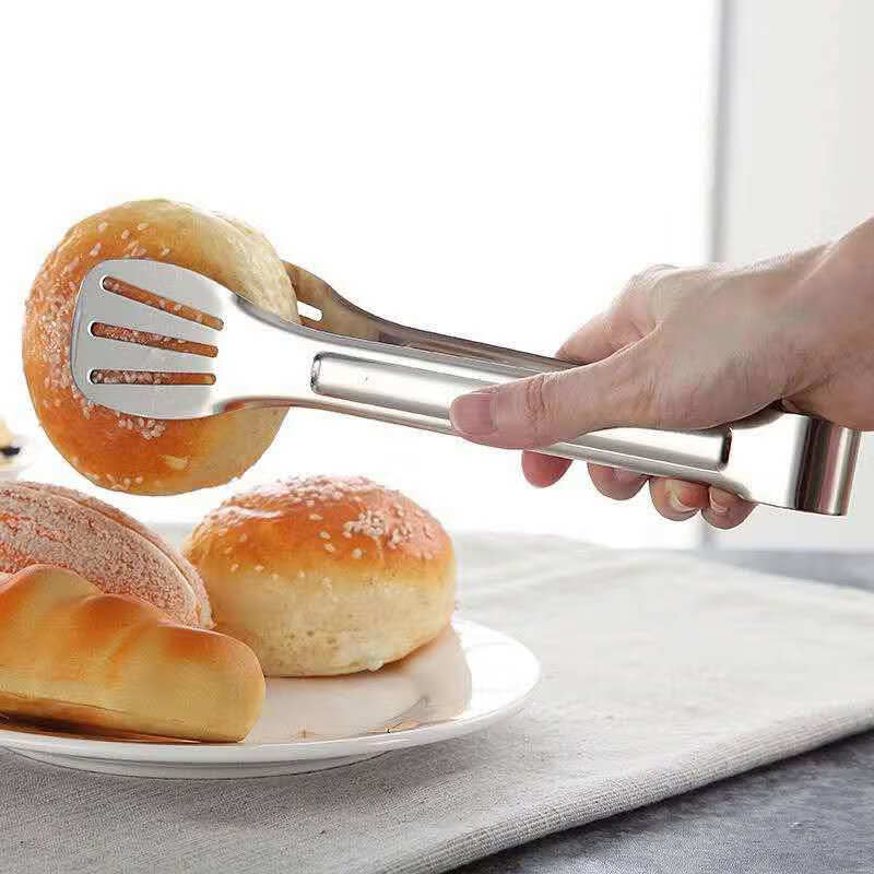 不锈钢食品夹面包夹烧烤夹子牛排夹加厚三线夹油刷烘焙用具不锈钢