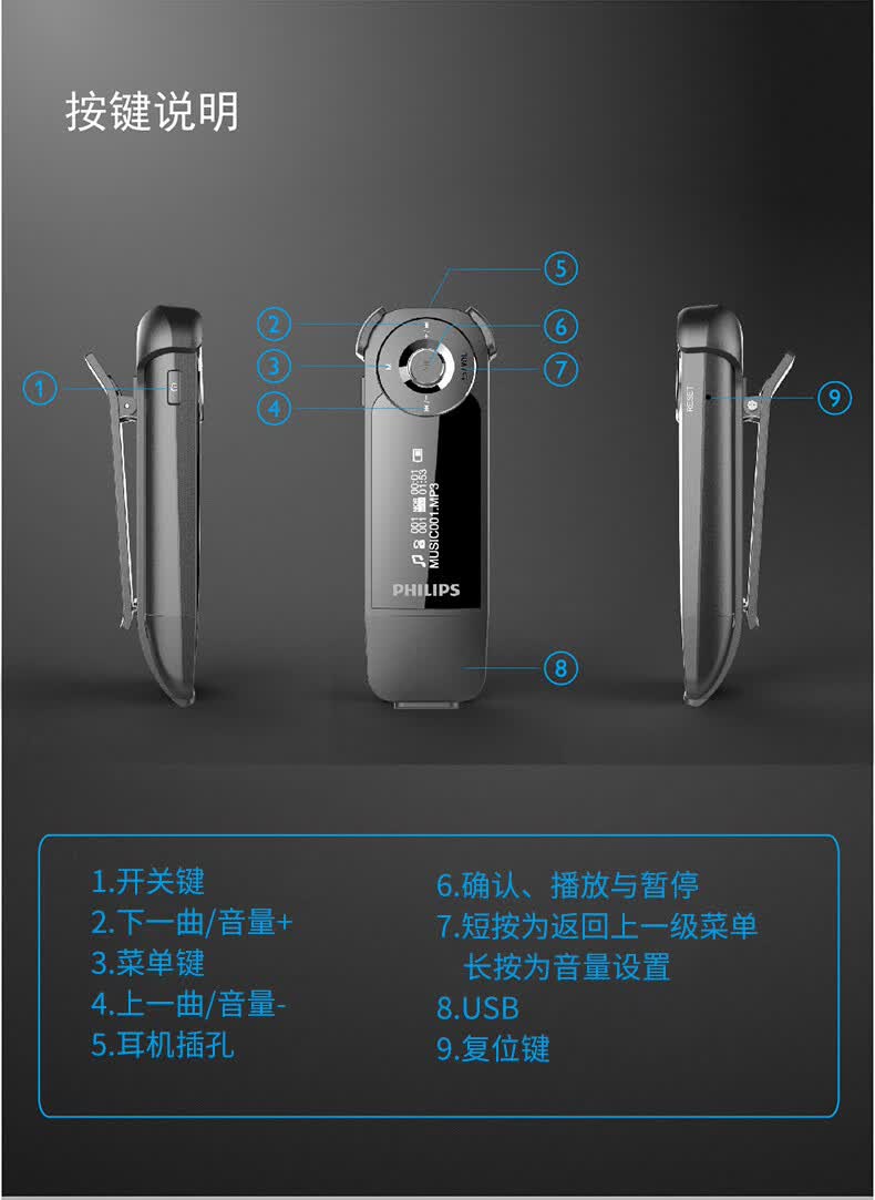 飞利浦philipssa1208mp3随身听无损播放器学生英语听力学习专用小型