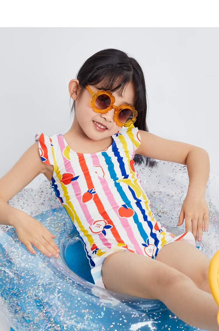 安奈儿童装女童连体泳衣套装2022年夏装新款五彩花100cm