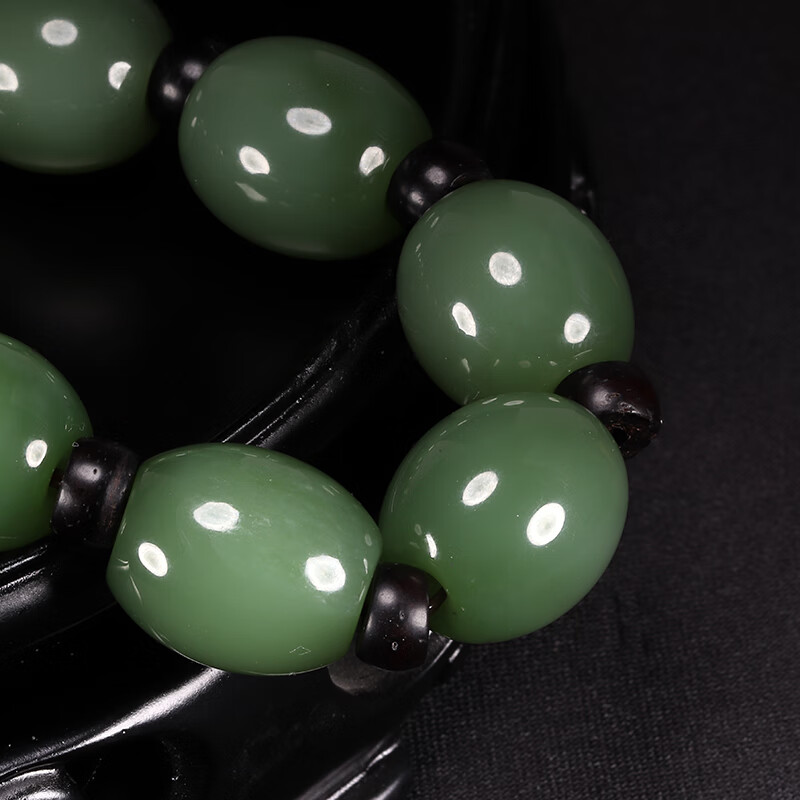 妙灵阁 新疆天然和田玉碧玉手串 冰底老料碧玉手链 碧玉桶珠转运珠