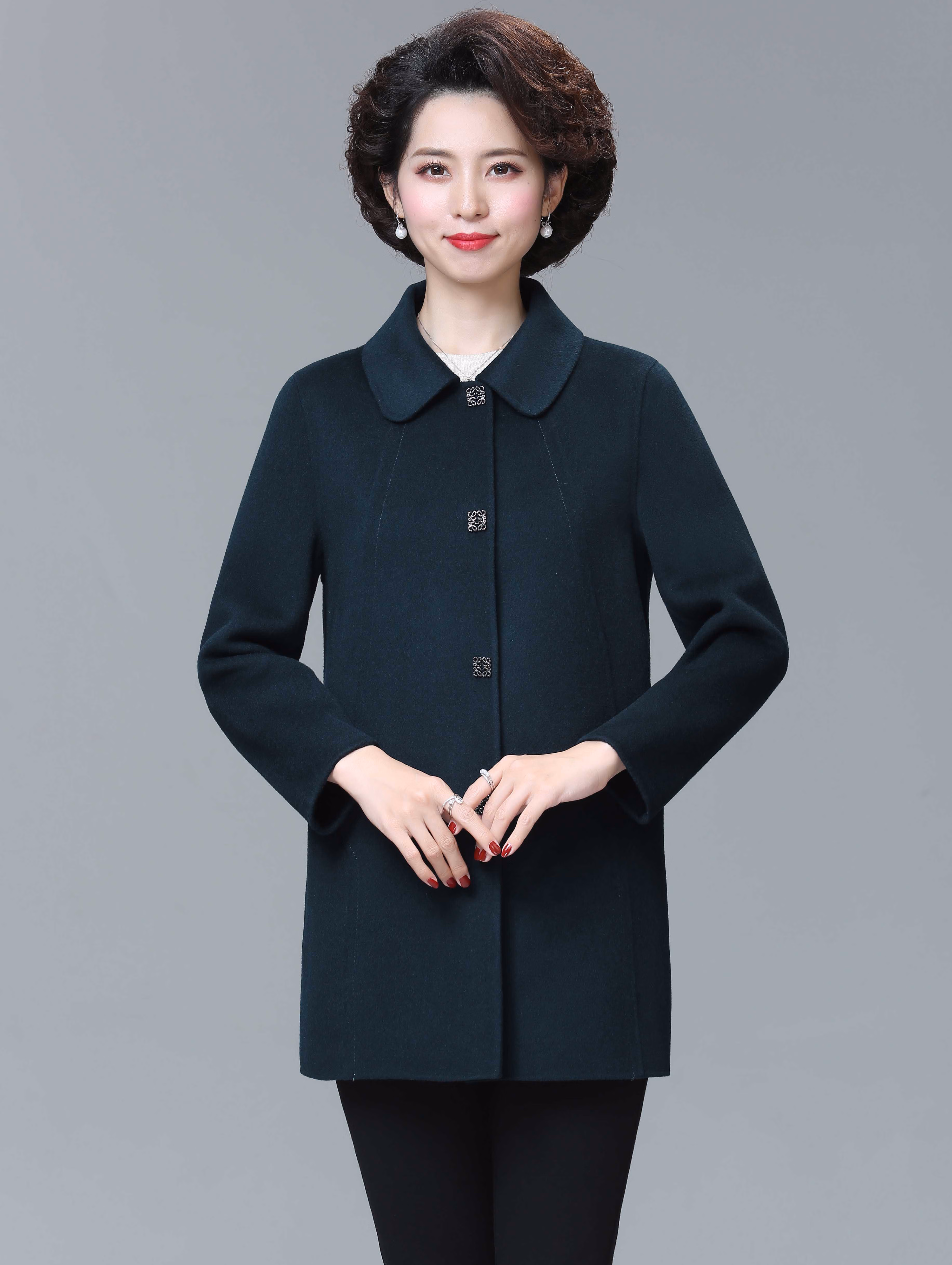 aspecialxun欧洲站轻奢高端中老年人高贵双面呢羊绒大衣女秋冬妈妈装