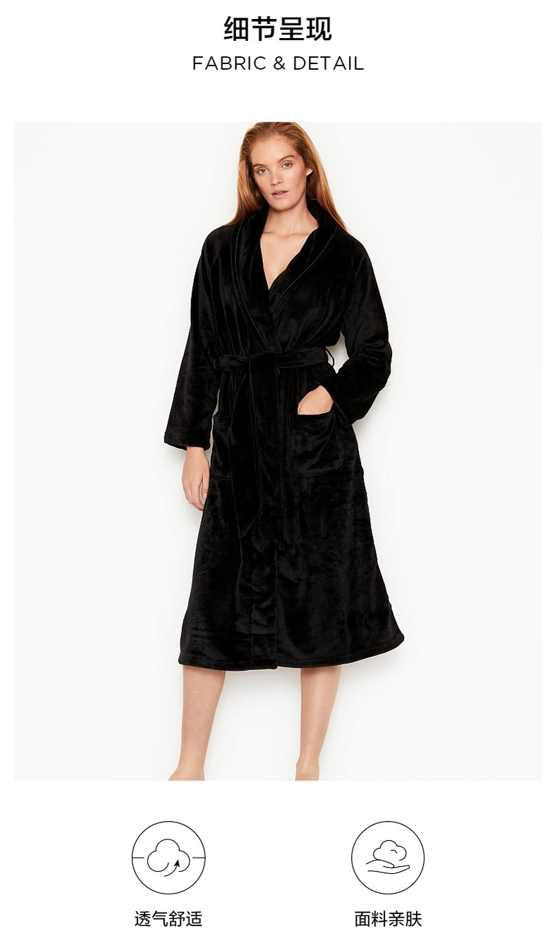 维密维多利亚的秘密秋冬加厚长款珊瑚绒和服式系带睡袍睡衣女4u1o豹纹