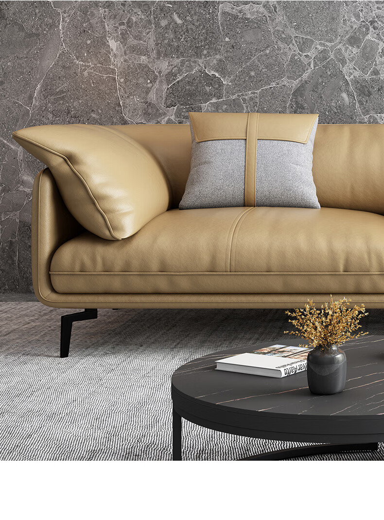 纳帕真皮沙发小户型客厅三人位大气北欧皮艺沙发组合 香港无味环保皮