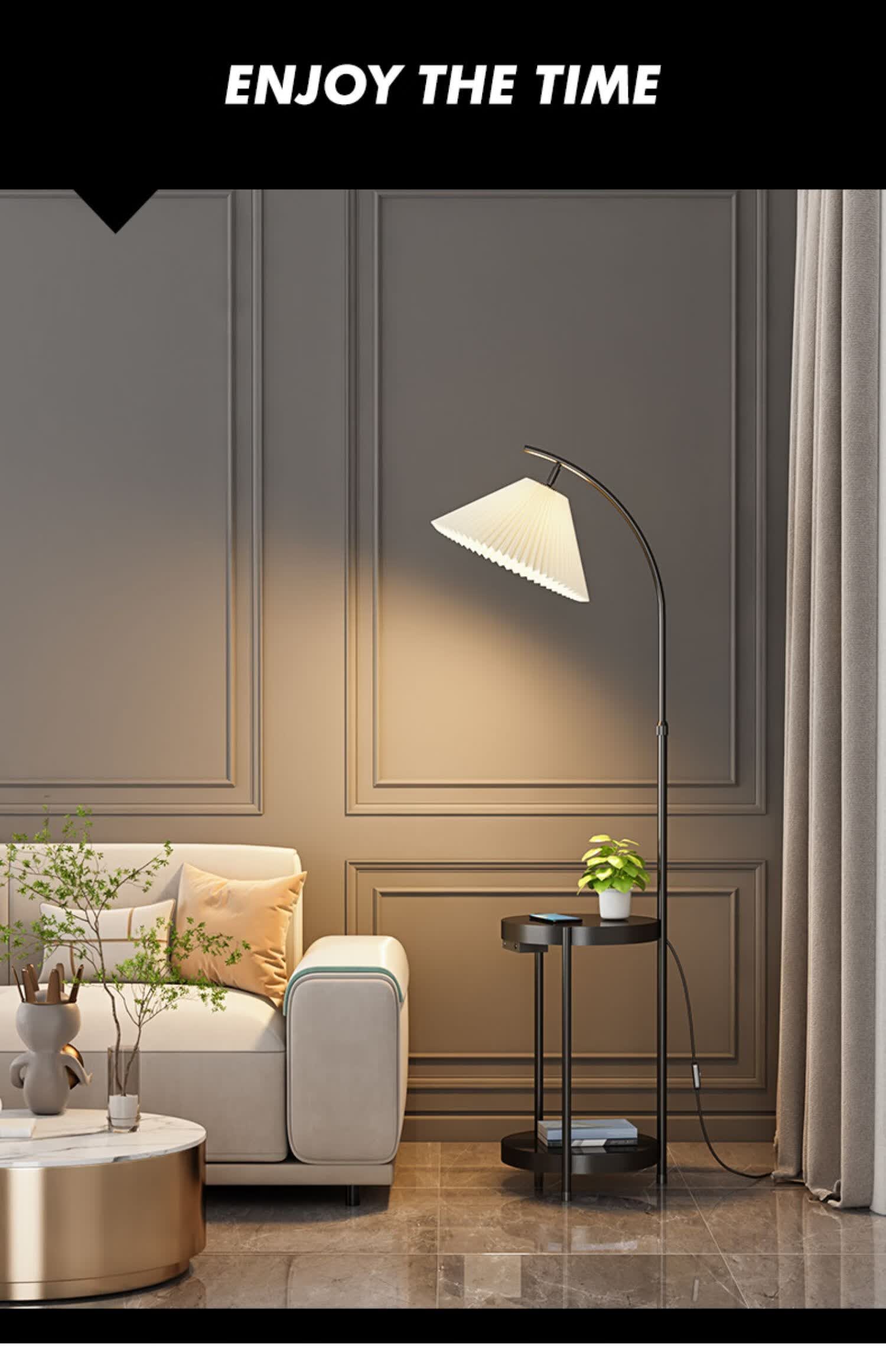 奥罗登 轻奢落地灯客厅卧室沙发边几充电茶几装饰摆件置物床头柜一体