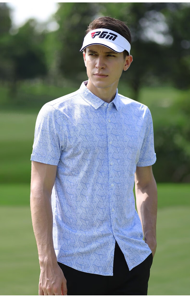 pgm 2021春季 高尔夫服装 男士印花衬衫 纯棉男装衣服 休闲类服装 yf