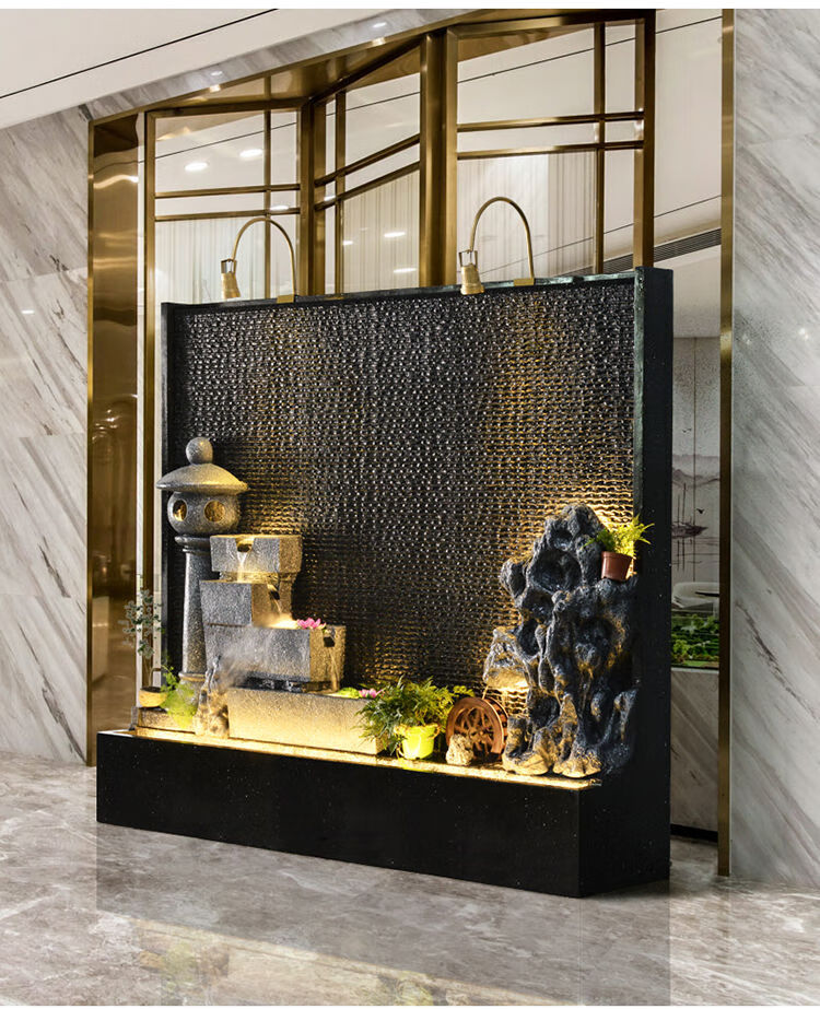 水幕墙流水屏风隔断玄关酒店公司假山喷泉风水轮摆件庭院户外装饰 301