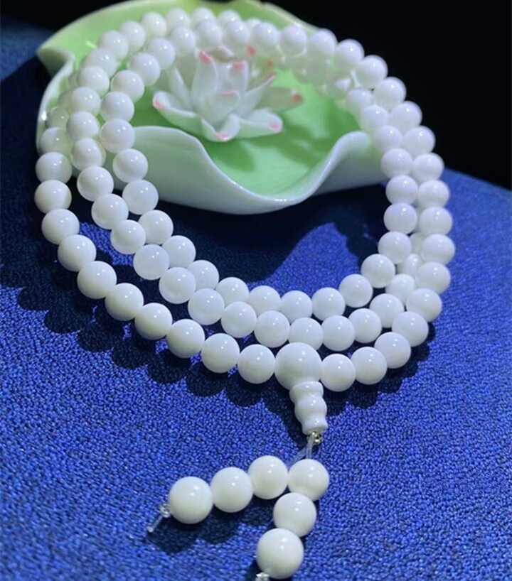 豪珠 天然海南白贝壳手链金丝手串 男女士108颗项链 长辈生日礼品