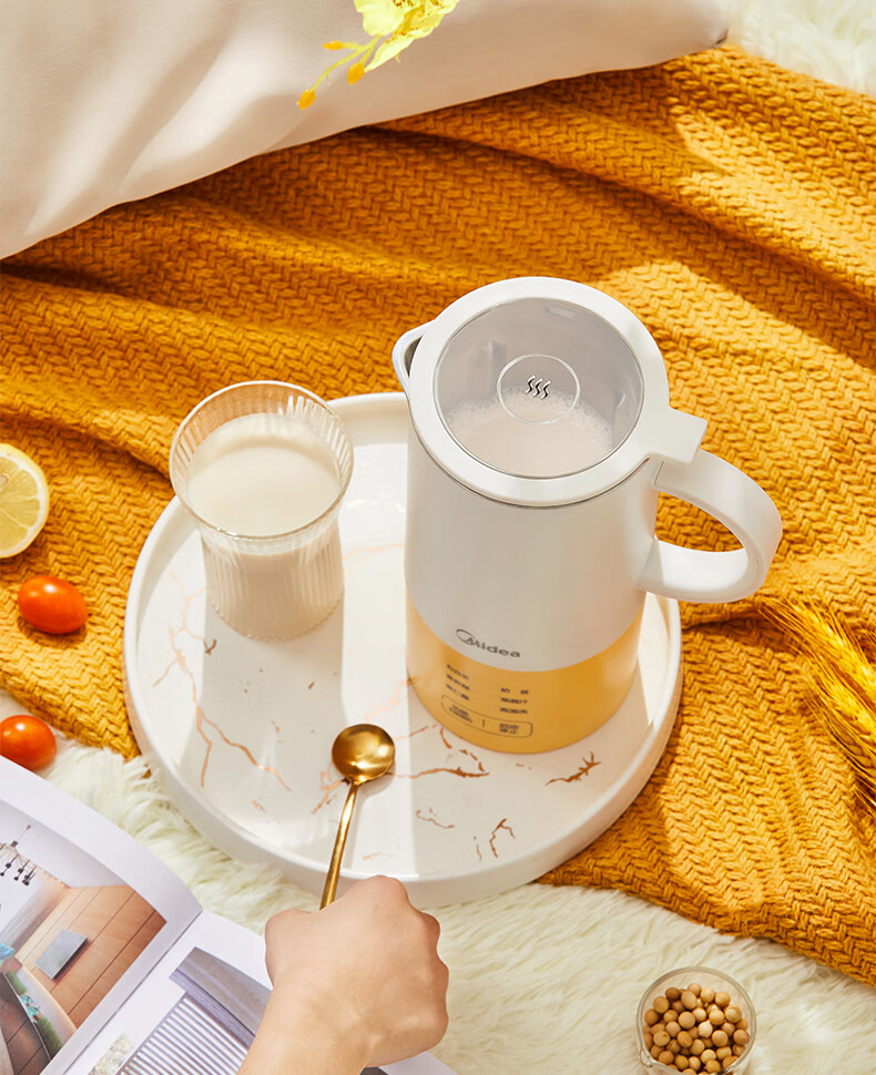 美的豆浆机家用小型破壁机迷你型小全自动免过滤煮12人新款黄色