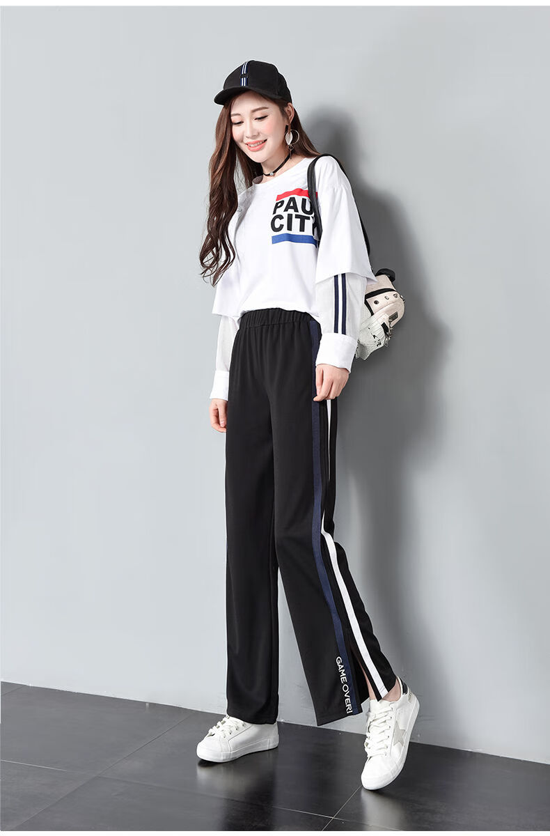 学院风秋装女生新款宽松阔腿裤初中高中学生春秋季运动裤子少女生韩版