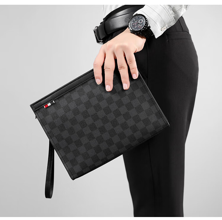 tny品牌轻奢男士手包商务手拿包格子潮流时尚大容量信封包手抓包休闲