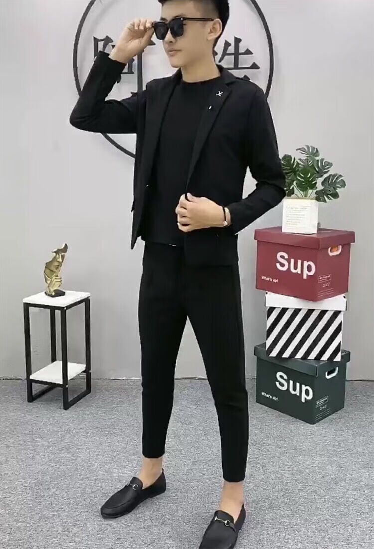 烨默青少年一粒扣西装2022新款社会人精神小伙休闲西服套装男装修身一