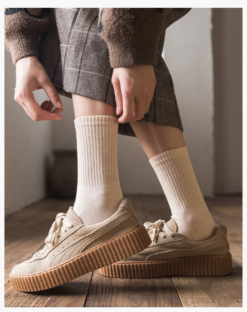 中学生袜学院风少女中高筒长筒加厚堆堆棉袜女日系纯色复古ins潮棉袜