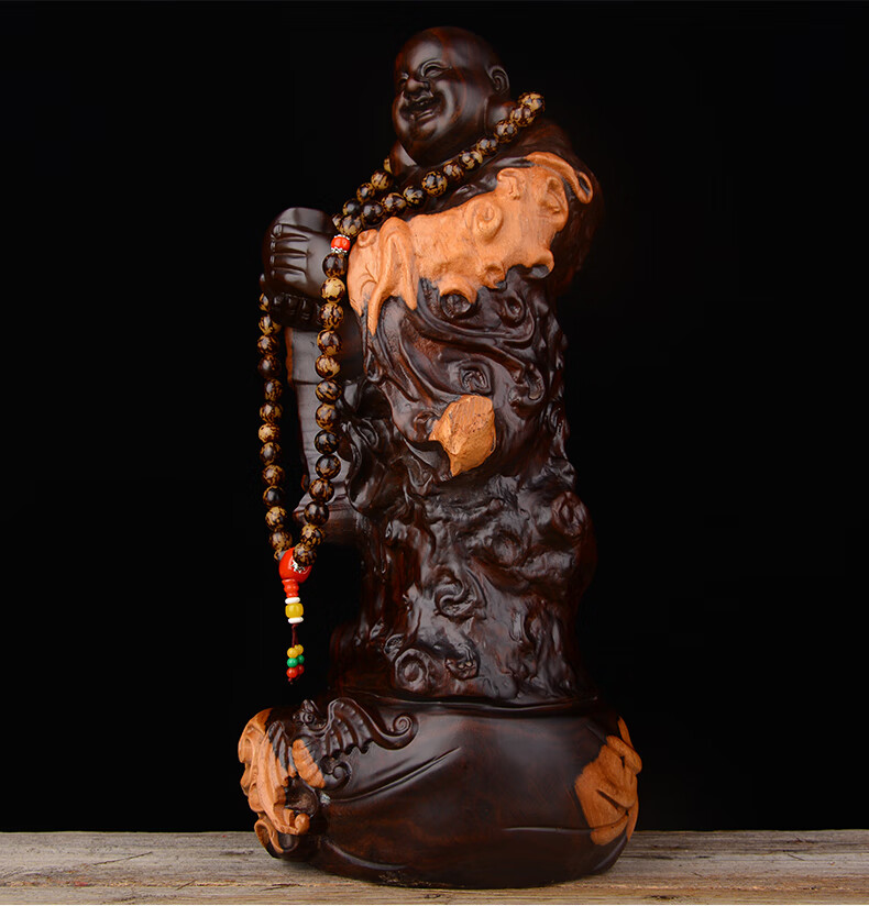 通达汇轩黑檀木雕弥勒佛摆件实木质雕刻佛像供奉家居装饰客厅办公开业