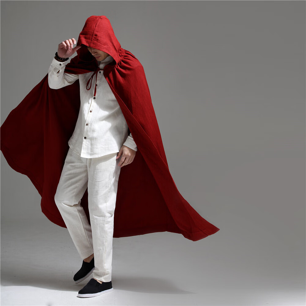 秋冬季斗篷男连帽披风古代衣服加绒加厚保暖御寒长袍打坐服男女同款