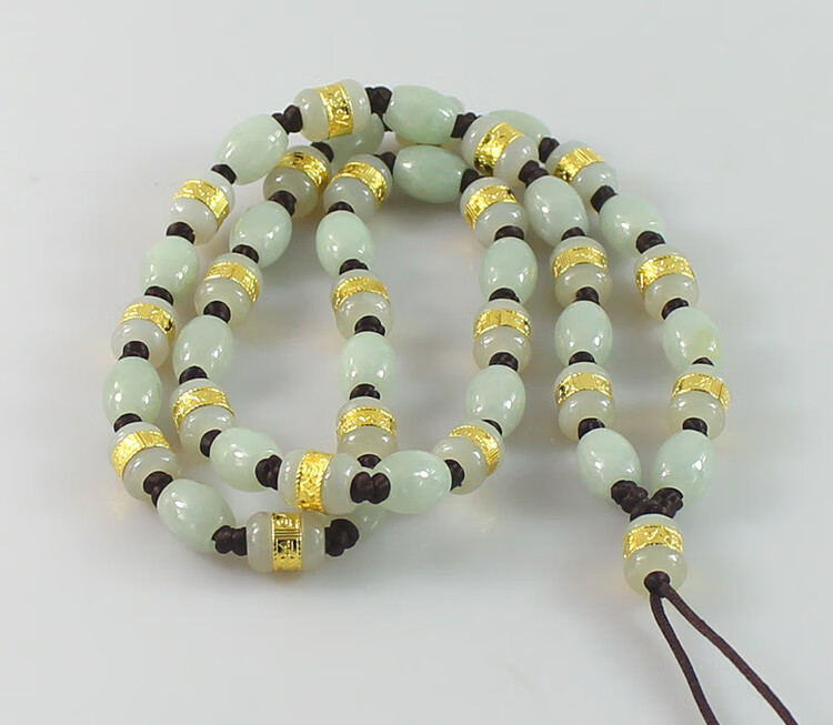天然翡翠a货项链男士款玉珠项链和田路路通金镶玉转运珠挂绳手工