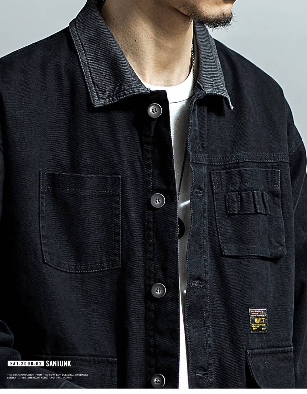 牛仔外套阿美咔叽潮男士潮流男装茄克衫男式牛子褂子大学生外衣黑色l