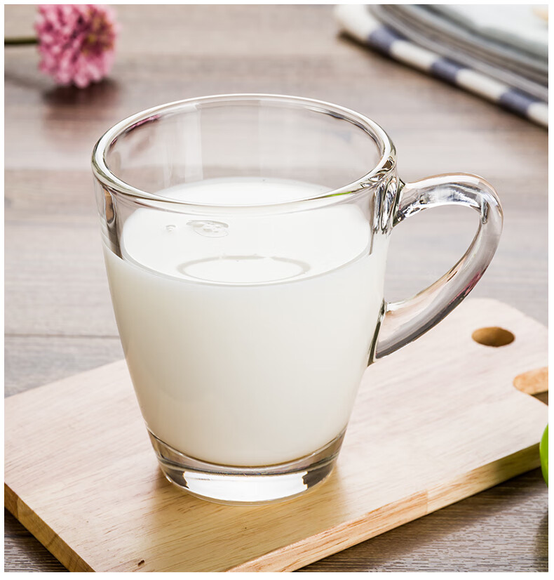 ocean进口玻璃杯子家用水杯带把茶杯带盖带勺杯牛奶杯早餐杯耐热 320