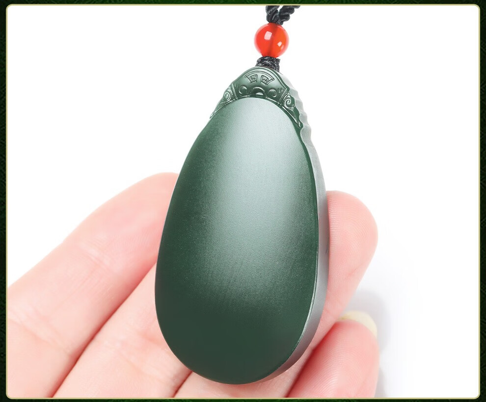 玉至峰和田玉青玉椭圆无事牌挂件玉石玉器男女款玉坠挂件颈饰