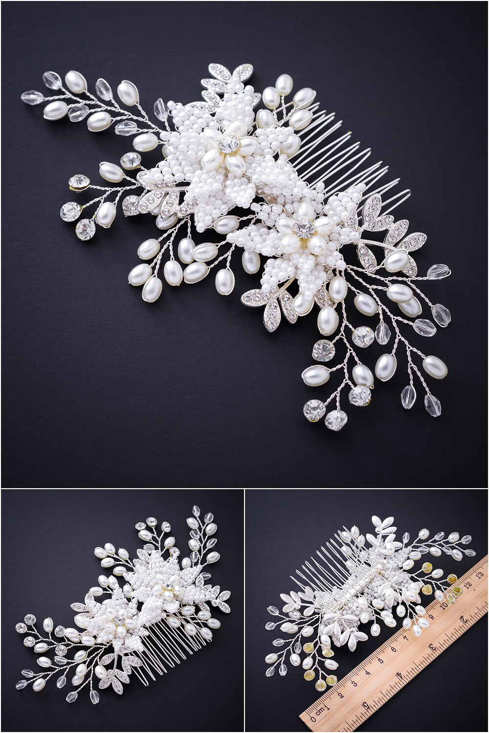 手工珠花发梳头饰结婚饰品新娘舞台宴会发饰金色叶子串珠头花 【款式