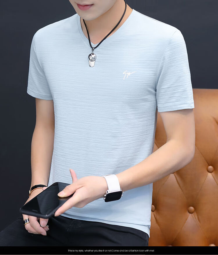 秋尚新花花公子鸡心领男士短袖t恤v领丅血2020韩版潮流纯棉体桖青年