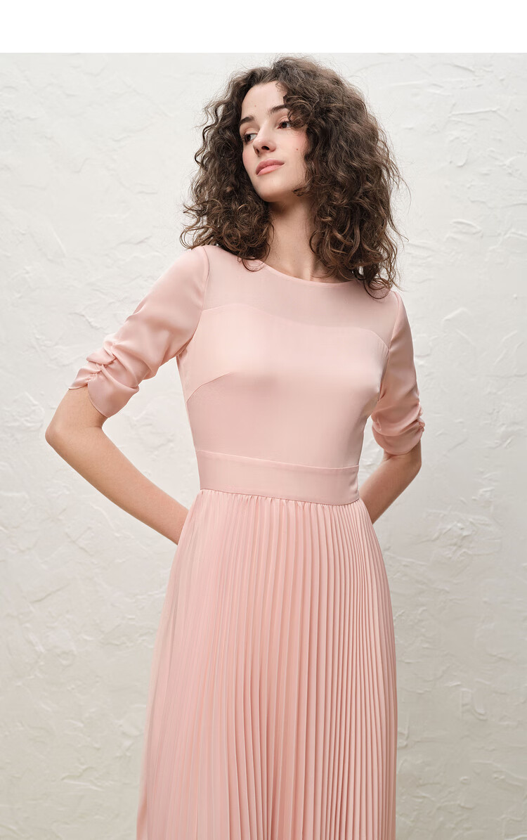 奥丽嘉朵22年春季新品裸粉风琴褶连衣裙 粉色 m/38【图片 价格 品牌