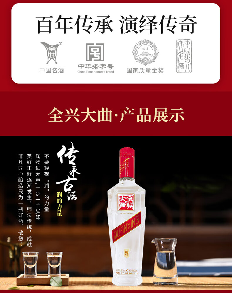 老八大名酒】全兴大曲红樽38度纯粮酿造浓香型白酒 500ml*6 整箱装