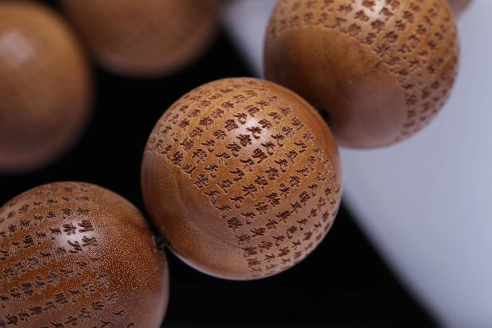 印度老山檀迈索尔20mm正圆珠雕刻心经手串 佛珠手链男女念珠 沉水