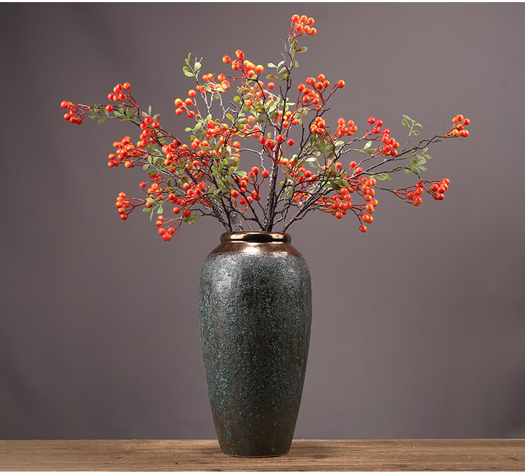哲捷轻奢新中式陶瓷花瓶新年冬青果客厅桌面样板间玄关餐桌酒柜红果