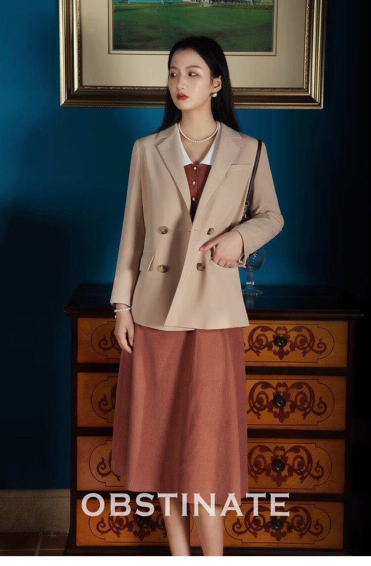 固执《塞纳河畔》2020秋冬新品女装复古百搭西装外套 杏色 170/88a/l