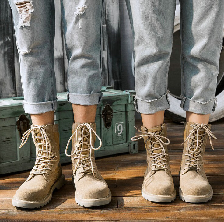 同款陆战靴作战鞋工装靴男鞋子牛皮冬季高帮真皮沙漠靴加绒沙色高帮42