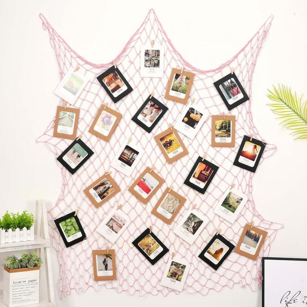 相片墙地中海渔网照片墙2022年新款客厅儿童房ins装饰品网格麻绳墙面