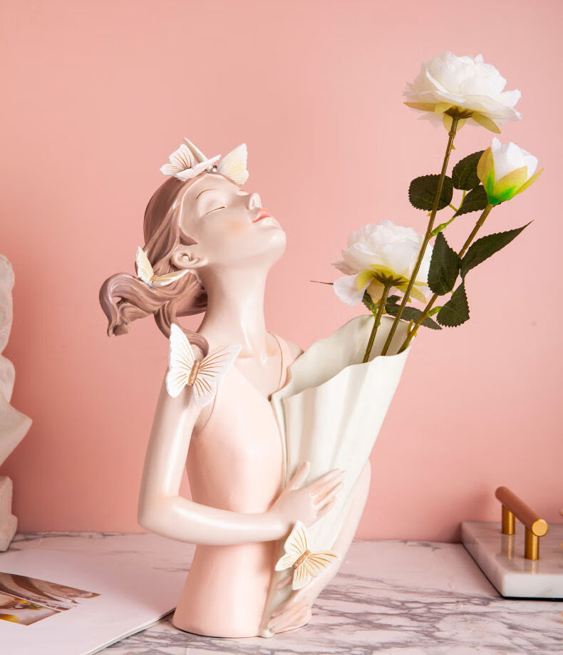 餐桌摆件轻奢蝴蝶抱花托盘女孩摆件北欧创意轻奢风客厅酒柜玄关摆设