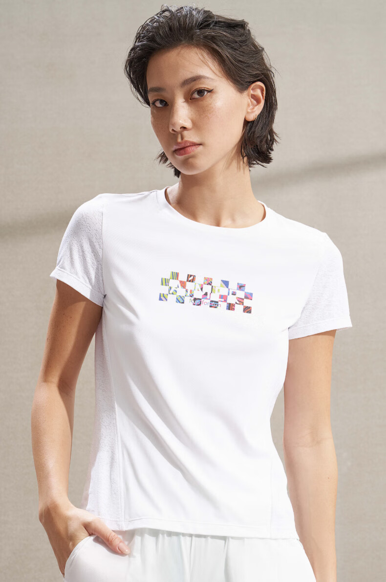 爱慕运动短袖女士炫彩活力跑步短袖t恤as143k41 白色 170