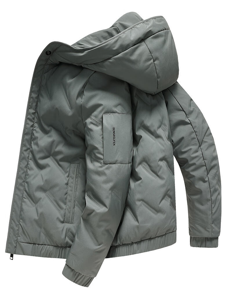 年蒙口羽绒服男士连帽加厚冬季新款短款帅气保暖外套高端潮牌 豆灰色