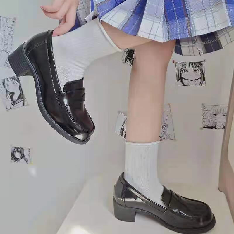 京靠 原创基础款正统jk制服鞋子日系中跟圆头百搭小皮鞋高颜值鞋子女