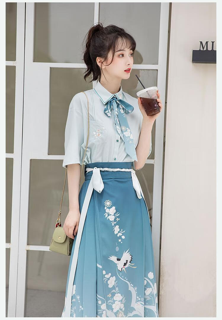 汉元素jk制服改良汉服女夏季刺绣衬衫渐变八分马面裙汉元素显瘦时尚