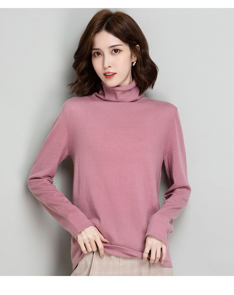 恒源祥正品羊毛衫女堆堆领打底衫100%全羊毛百搭秋季薄款毛衣 黑色 s