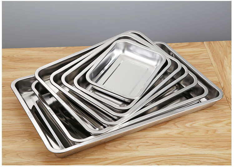 304食品级不锈钢托盘长方形家用厨房平底方盘烤盘加厚商用蒸饭盘304浅