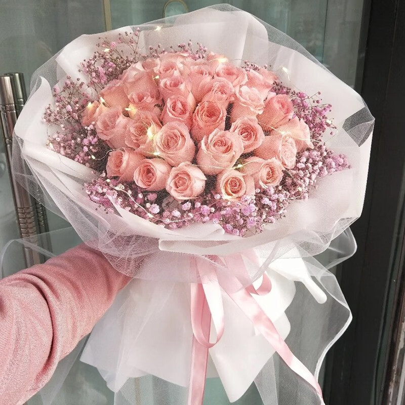 满芬33朵粉玫瑰花束鲜花速递表白送女友闺蜜女生生日礼物全同城配送