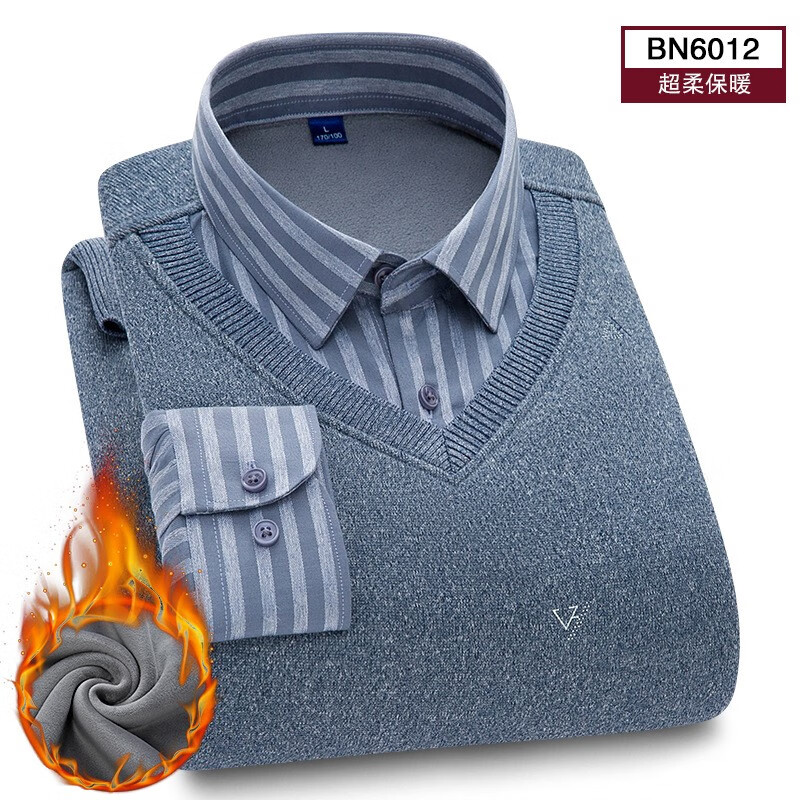 加绒衬衫男2020秋冬新款男装新款假两件保暖衬衫男加绒加厚男士2020