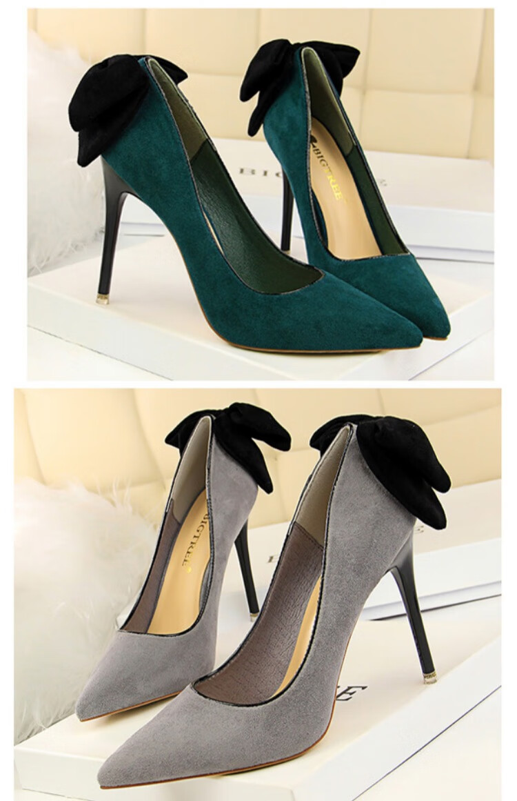 成人礼高跟鞋韩版甜美公主蝴蝶结高跟鞋尖头绒面拼色宴会婚鞋成人礼细