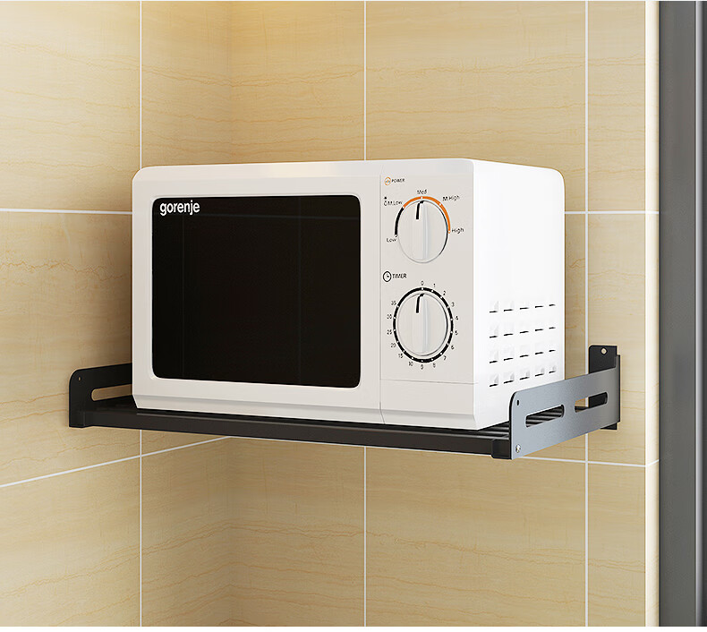 日立 荣事达微波炉通用置物架 黑色不锈钢厨房置物架微波炉架子壁挂