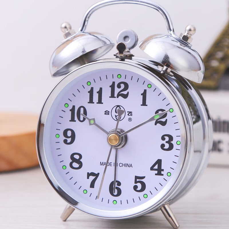 机械闹钟上发条机械上发条闹钟 老式上链条金打铃台钟小鸡吃米学生