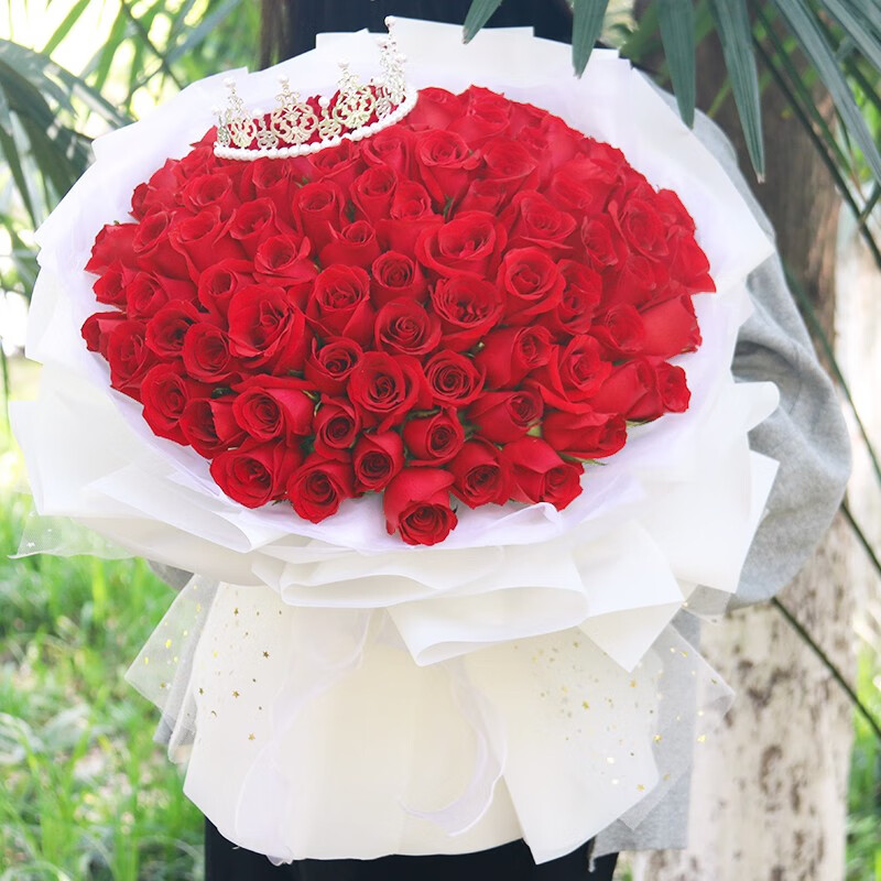 求婚送女朋友老婆生日纪念日礼物全国同城配送99朵红玫瑰花束白色恋人