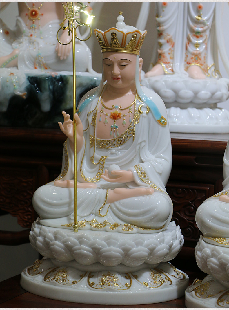三漫陀 汉白玉观音菩萨坐像娑婆三圣佛教佛像摆件观世音菩萨神像佛教