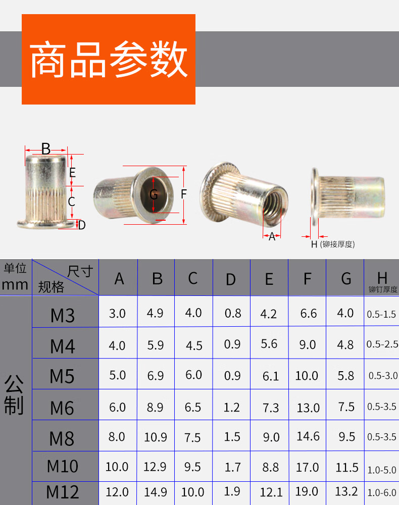 二牛拉鉚螺母平頭條紋拉錨螺絲帽鍍彩鍍白鋅m3m4m5m6m8m10m12鉚螺母