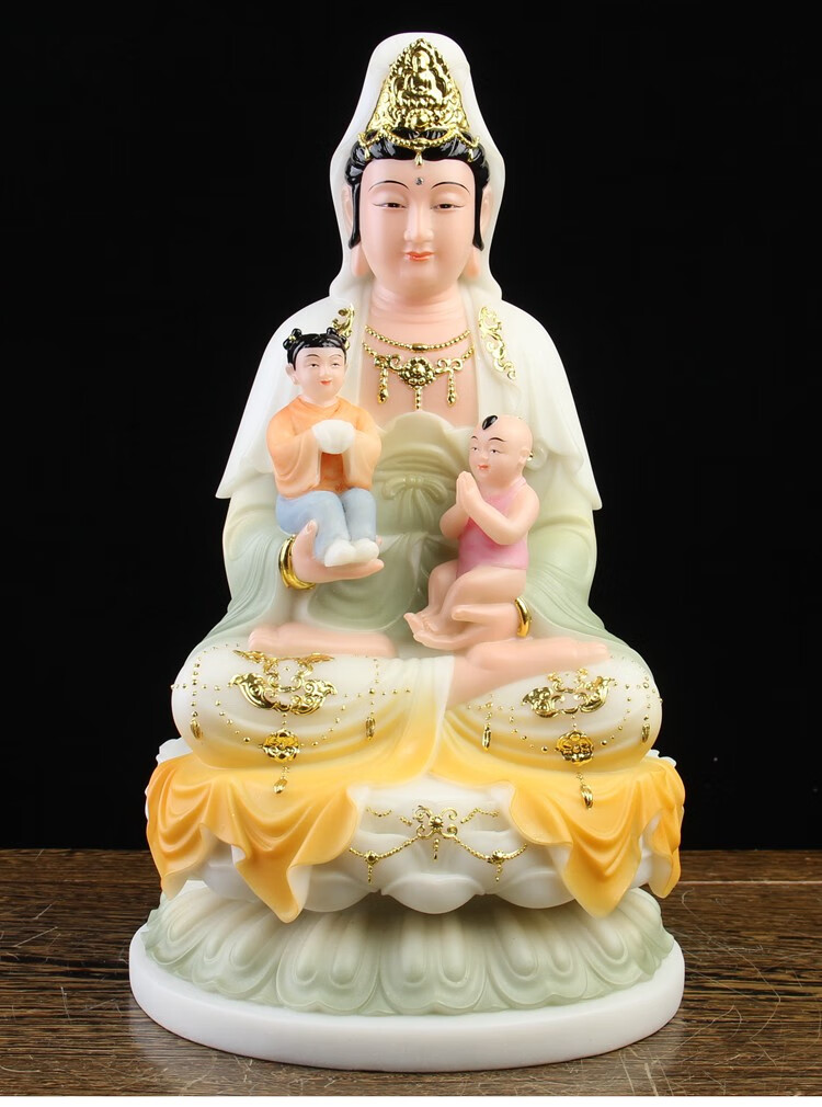 轻奢高端汉白玉送子观音佛像男孩女孩求龙凤子女菩萨居家供奉家用神像