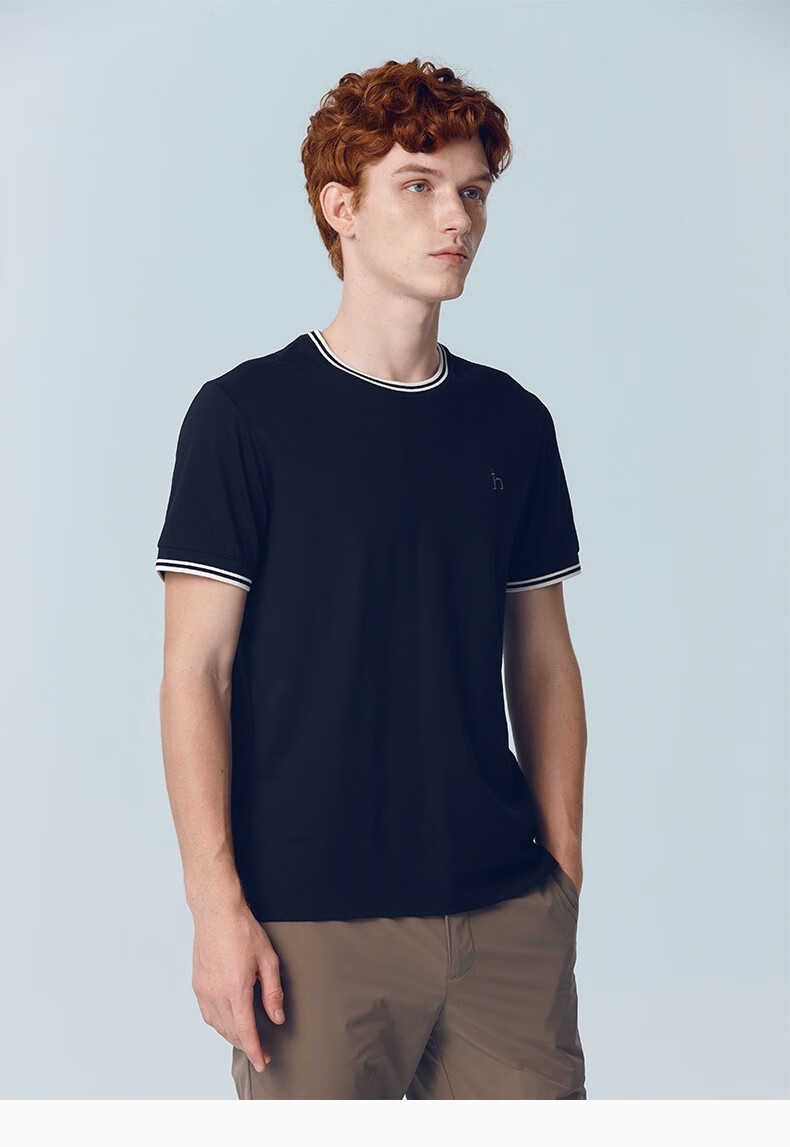 商场同款哈吉斯hazzys2022夏季新款男士撞色螺纹圆领短袖t恤男astze