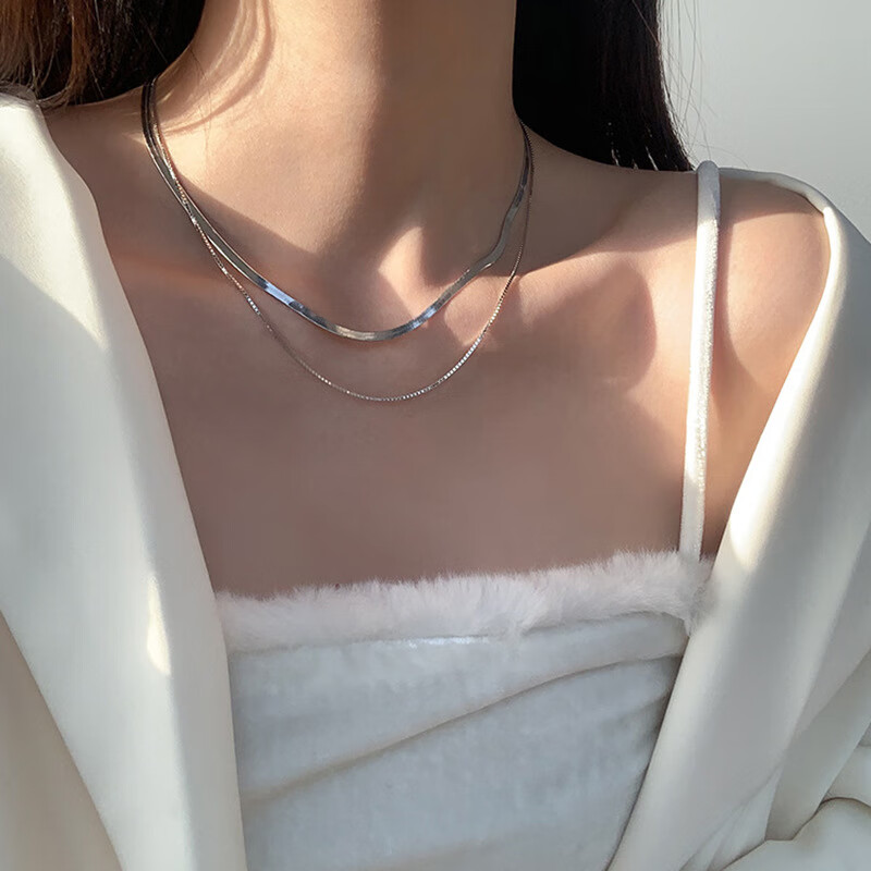 彩莱娅双层叠戴钛钢蛇骨链项链女士潮流韩版ins时髦夏季气质百搭锁骨