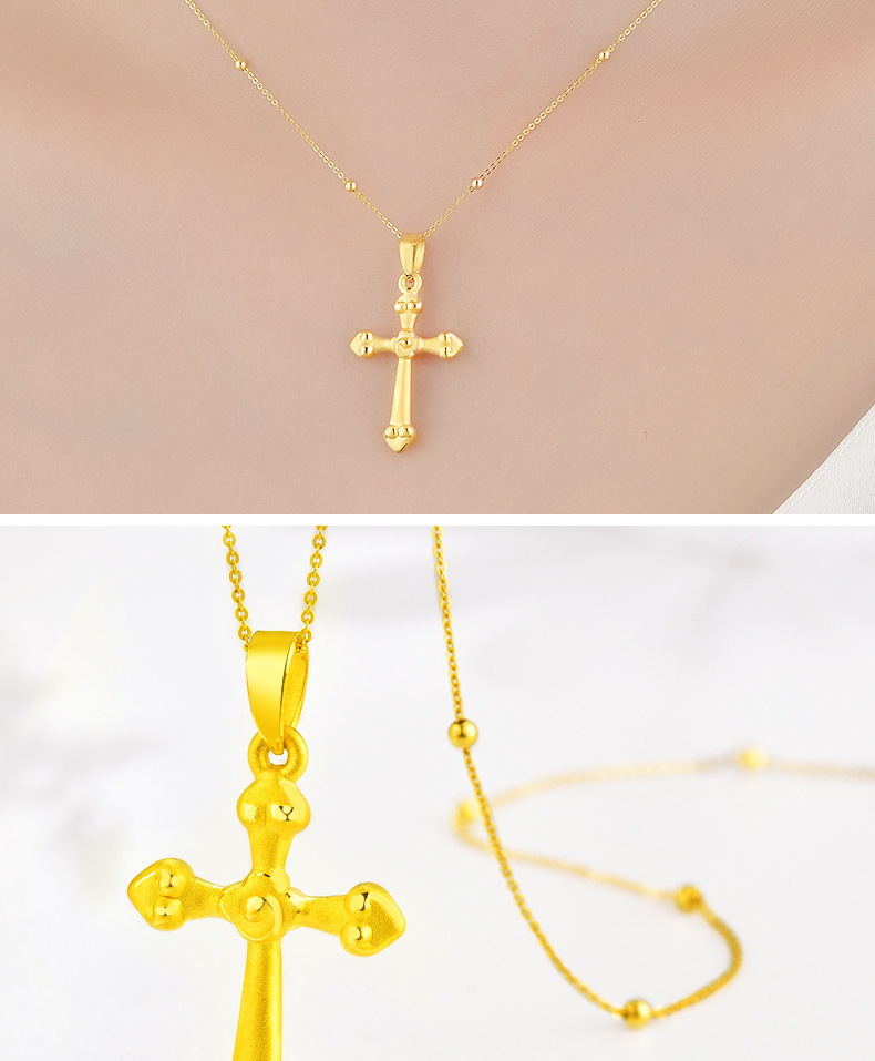 老凤凰老凤凰同款3d硬金黄金十字架吊坠999足金项链挂坠幸运金坠子